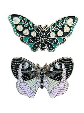 NWT Celestial Floral Enamel Butterfly Pin Set of 2 in Teal and Lavender